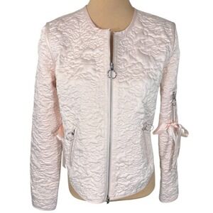 Guess Blush Pink Quilted Bomber‎ Jacket Full Zip Ribbon Accents Small Barbiecore